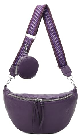 ITALYSHOP24 Damen Tasche Crossbody Schultertasche Gürteltasche Messenger-Tasche Hüfttasche Bauchtasche Umhängetasche Cross-Over Bodybag Handytasche Leder Optik Lila L
