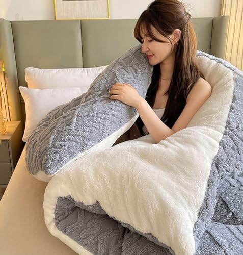 Trapunta in Peluche di Agnello Addensato a Doppio Strato, trapunte in Piumino Caldo Invernale Plaid Jacquard Piumino di Ibisco Calore Coperta da Letto Spessa(A,59 * 78.7in/4kg)