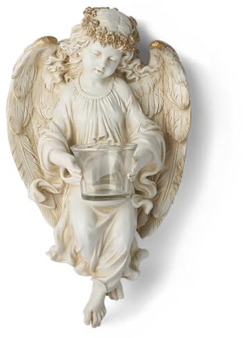 BC Home Decor Angel Statue, Guardian Angel Candle Holder Tea Light，Angel Wall Sculpture, Cherub Wall Sconce for Home Hallway, 14 H, Hand Made by Buildclassic
