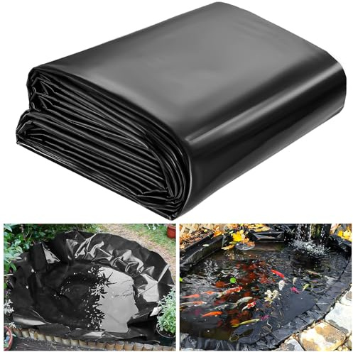 ALDMIO 10x15 ft Pond Liner, HDPE Thickness Fish Pond Liners for Outdoor Ponds, Ponds Liner for Waterfall, Fish or Koi, Streams Fountains