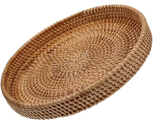 Milisten Rattan Storage Basket Round Wicker Tray Bread Container Foods Serving Plate Chargers for Dinner Plates Serving Tray Wicker Trays Table Tray Desktop Dessert Tray Snack Fruit