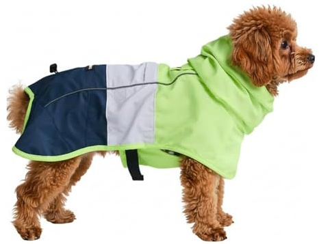 Spark Paws Hunderegenmantel, wasserdichte Winddichte Regenjacke, für kleine, mittlere, große und extra große Hunde, reflektierend, atmungsaktiv, mit vollständigem Körperschutz Neon White Navy Blue, M