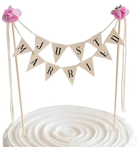 USHXVG 1 Piece Classic Light Brown Wedding Cake Decoration, Mini Pennant Chain, Cake Accessories, Bunting Cake