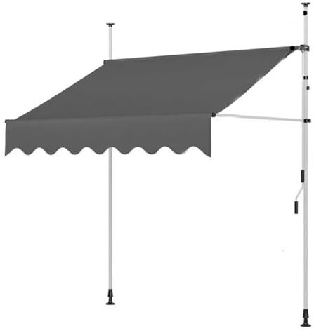 Manual Retractable Awning, Non-Screw Outdoor Retractable Patio Awning, Patio Arm Retractable Awning, Height Adjustable Sunshade Patio Door Window Awning Canopy, for Backyard, Garden, Balcony(Color:Gra
