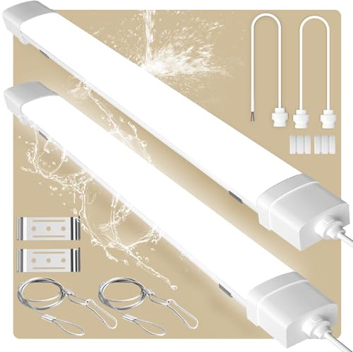 papasbox 2 Stück LED Feuchtraumleuchte 120cm | Leuchtstoffröhre 40W Röhre LED Werkstatt Deckenleuchte Lampe | 4500K Neutralweiß IP65 Wasserdicht Leuchtstofflampe für Keller Werkstatt Garage Küche