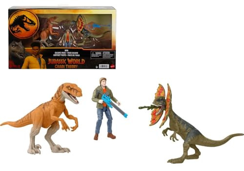 Jurassic World Chaos Theory Ben Escape Pack, set di action figure da 9,5 cm con dinosauri e blaster, serie Netflix
