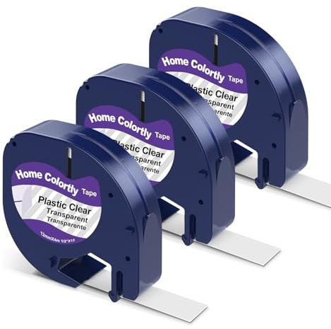 3 X Kompatibel mit DYMO Etikettenband Transparente Kunststoff 12mm X 4m | Kompatibel mit DYMO Letratag Etikettenband Schwarz auf Klar für LT-100H XR 100T 200B XM QX50 Artikel kennzeichnen und ordnen