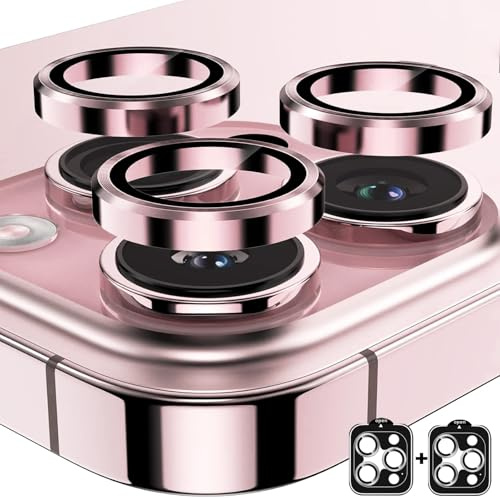 AFENGBOX 2 Pezzi Protezione Fotocamera per iPhone 16 Pro/iPhone 16 Pro Max,Anti-Graffio Vetro Temperato Pellicola Fotocamera,Copri Lente Fotocamera Cover Armor Accessori,Rosa