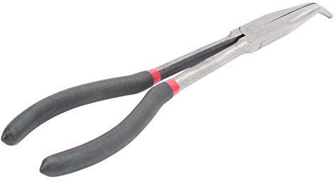 Needle Nose Pliers, Curved Needle Nose Pliers Long Needle Nose Pliers with Plastic Handle 11in Extended Handle Pliers 45 Degrees Curved Nose Steel Pliers Bent Long Nose Pliers
