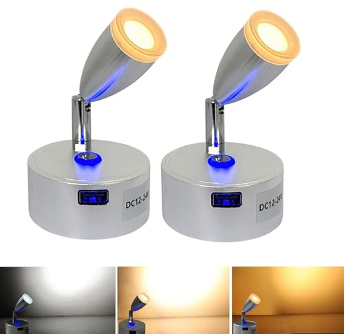 Intckwan 12 Volt Led Lamps Camper, 12v Letto Lampada di Lettura, 3 Temperature di Colore, 3w, Interruttore Dimmer Tattile, DC 12-24v Led Spot per Auto Camion Caravan Camper Campeggio Barca (2 Pezzi)