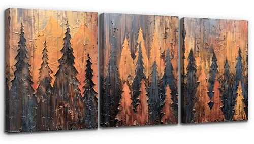 MHARTK66 Abstrakter Wald Leinwand Bilder Set Wohnzimmer, Goldene Bäume Wandbilder Schlafzimmer, Natur Bilde Aesthetic, Modern Wandeko Wandkunst Badezimmer Flur Büro Esszimmer Küche