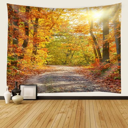 AMDXD Wandteppiche 350x256cm, Landschaft Natur Wandteppich Herbst Wald Dschungel Wandtuch Polyester Hausdekor für Wohnzimmer, Gelb