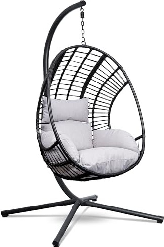 Swoods XXL Silla Colgante de Jardín - para Interior y Exterior - Silla Colgante con Base - Incluye Cojines y Funda Protectora- Resistente a la Intemperie - Carga máxima 150 kg (Gris Claro)