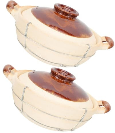 TOPBATHY 2piezas Cazuela De Barro Con Mango Ergonómico Para Arroz Olla De Cocción Lenta y Guisos Para Cocina Doméstica Segura y Versátil