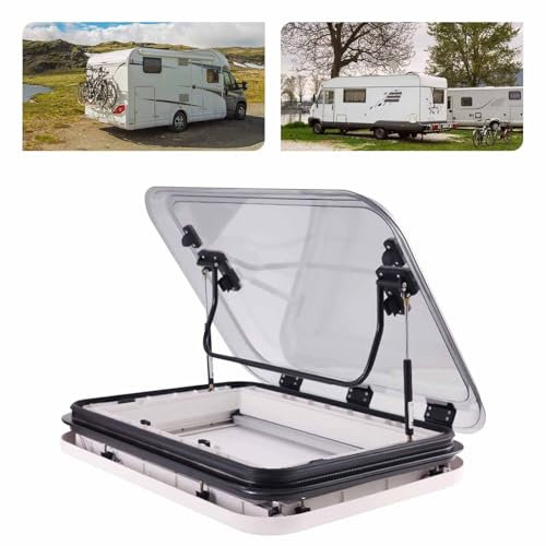 PRMTYUP RV Roof Vent Fit, Roof Top Vent Hatch, RV Caravan Motorhome, Led Skylight Roof Window, Hatch Camper Roof Window, RV Skylight Roof Vent Hatch,White,500 * 700mm