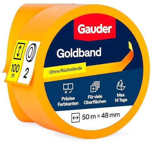 GAUDER Ruban de masquage, ruban de peinture précis (2 pcs, 48 mm x 50 m) | Ruban adhésif en washi sans résidu pour des bords nets, idéal pour la peinture et la rénovation sur de nombreuses surfaces
