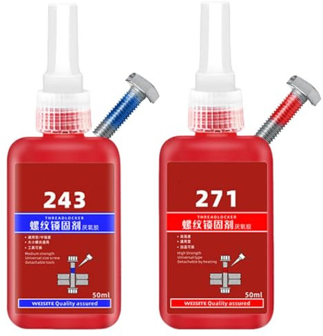 Threadlocker 243 & 271 Kit - 2x50ml Medium & High-Strength Anti-Vibration Adhesive - Prevents Nut, Bolt, Bearing, Screw Loosening - Automotive, Machinery, DIY Use