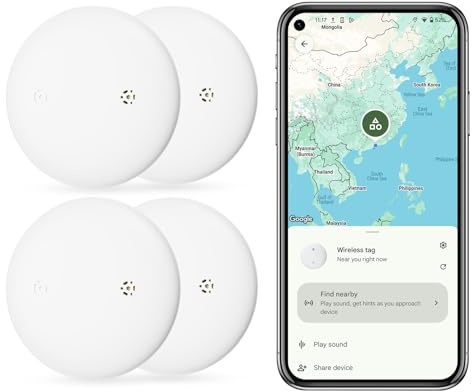 Bluetooth Tracker Tag for Android - Smart Tag 4 Pack Compatible with Google Find My, Find Hub(Android Only), Tracker Devices, Item Finder for Key Luggage Suitcase Wallet Bike, Replaceable Battery