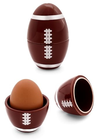 40YARDS American Football Eierbecher Keramik mit Deckel | 1 Stück | 9x6 cm | Football Eierhalter mit warmhaltendem Deckel | Frühstücks-Eierbecher in Football Optik | Lustige Football Deko & Geschenkidee