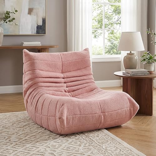 Wnvivi Sittsäckssoffa, golvsoffa, Lazy soffa, golvfåtölj med ryggstöd, golvstol, vadderad, liggfåtölj, sittsäck, läsfåtölj för hem eller kontor (rosa)