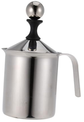 CIYODO Schiumatore Per Latte Manuale 400 Ml Acciaio Inox A Doppia Rete Schiumalatte Per Caffè Maglia Fine Per Creare Facilmente Schiuma Densa
