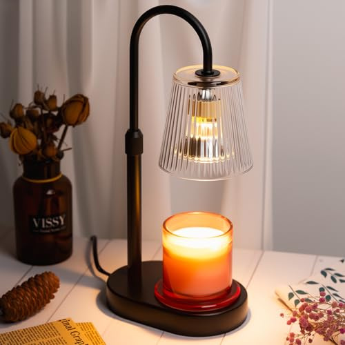 Candle Warmer Lamp with Timer: Electric Wax Melter - Adjustable Height And Brightness Jar Candles Flameless Burner Suitable Various Holiday Warming Gifts with 2 Bulbs Black Base