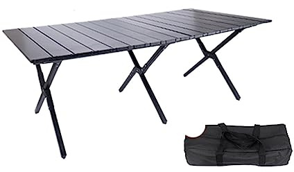 Tavolo da pranzo pieghevole pelliccia di viaggio a scomparsa per turisti retrattili in lega in alluminio Campeggio portatile tavolo pieghevole picnic barbecue tavoli da esterno (colore: nero 120cm)