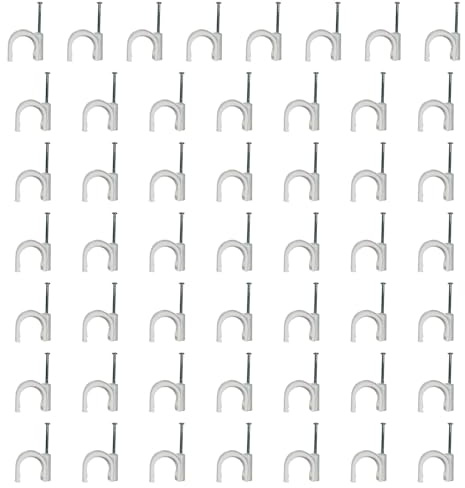 50pz Clip fissacavo, diametro cavo 13/14 mm, bianco, con chiodino in acciaio, fermacavo con chiodo, graffetta per bloccare il cavo a parete muro, fermacavi rotondi ad alta resistenza