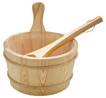 Sauna Kit, Wooden Sauna Bucket, Bath Accessories, Leakproof 4l Capacity, Pressure Wood and Pp Construction, Home Garden and Hotel Use, 10.24x10.24 Inches, Natural Wood Color, 1 Set with Spoon