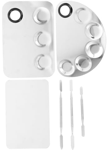 HAPINARY 3sets Stainless Steel Makeup Palettes for Pigment Mixing for Manicure Palettes and Nail Art Includes Mixing Spatulas for Professional Nail Artists and Hobbyists