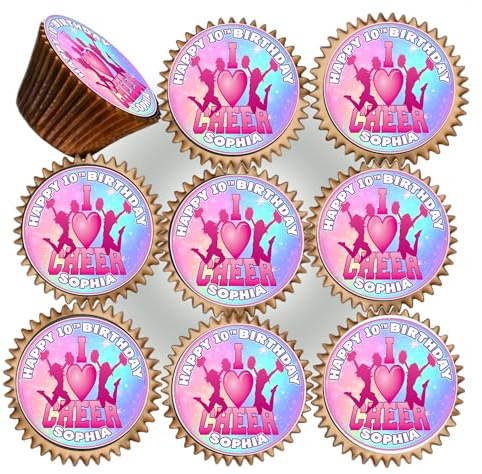 30 x GIRLS CHEERLEADER BIRTHDAY PARTY PERSONALISED EDIBLE ICING 3.8 cms CUPCAKE TOPPERS DECORATIONS PK-266