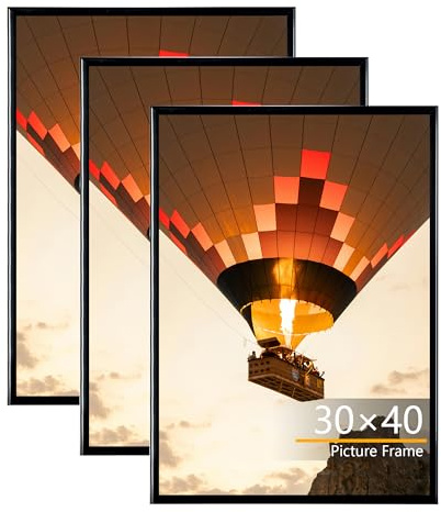 Baoee Confezione da 3 cornici 30 x 40 cm, 30 x 40 cm, cornici per poster, colore nero, strisce scorrevoli, montaggio a parete orizzontale o verticale