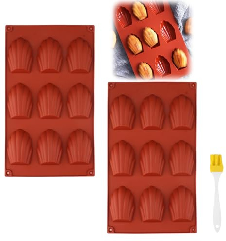 EuAcesry Madeleines Baking Tray, 2 Pcs Silicone Madeleine Moulds, Shell Shaped Chocolate Mould for Baking, Cake, Biscuits, Chocolate, Crackers, Pastries, Cookies, Candy