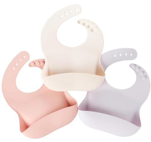 Nuby Bavoirs Silicone Imperméables avec Pochette, Lot de 3, +6 Mois, Fille