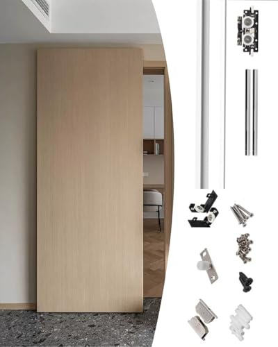 Binario per Porta Scorrevole Kit Ferramenta per Porta Scorrevole a Scomparsa da 94 122 154 180 cm, Binario Invisibile per Porta Scorrevole a Scomparsa, Cerniera(136cm/53.5inch/4.4ft)