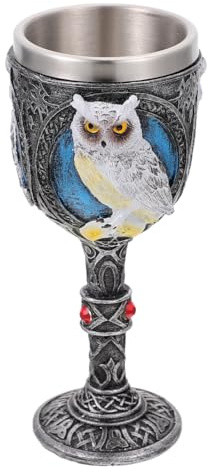 FRCOLOR Owl Stainless Steel Goblet 3D Embossed Gothic Owl Chalice for Wine & Beer Unique Medieval Drinking Cup for Halloween, Home Bar Decor