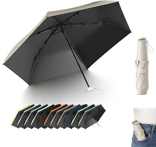 erised's bifrost Ultra-Léger/Fin Parapluie Pliant de Voyage Pliable en Carbone avec Poignée Micro,Femmes/Enfants,Sac à Dos/Voiture, Pluie et Soleil,Revêtement en Téflon，Anti UV,UPF 50+,6 Baleines