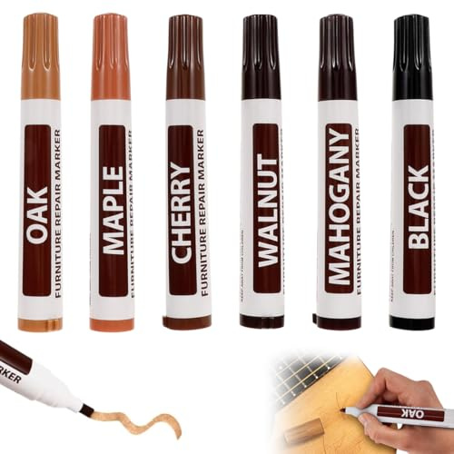 MOLZINY Kit di riparazione mobili da 6 pezzi Riparazione di Piastrelle,Pennarelli per mobili Pavimenti in Parquet e Laminato Porte,per legno,macchie,usura, scheggiature di vernice