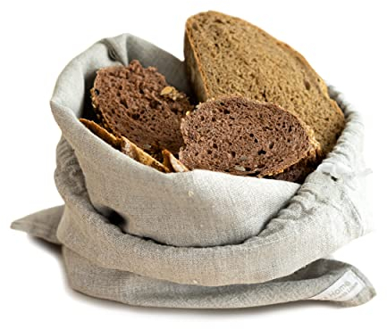 Varvara Home Brotbeutel aus Leinen Brotaufbewahrung | Leinenbeutel für Brot | Brötchenbeutel Brotsack aus Leinen | Leinensack für Brot - 30x40 cm Natur
