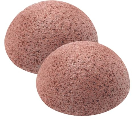 MZ Skin Natural Konjac Sponge Duo Pack of 2 – French Red Clay Infused Facial Cleansing & Gentle Exfoliating Sponges, Removes Dirt & Makeup, Includes Jelly Travel Pouch