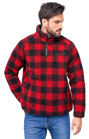 Brandit Teddyfleece Troyer Sudadera Hombre, Red/Black, 5XL