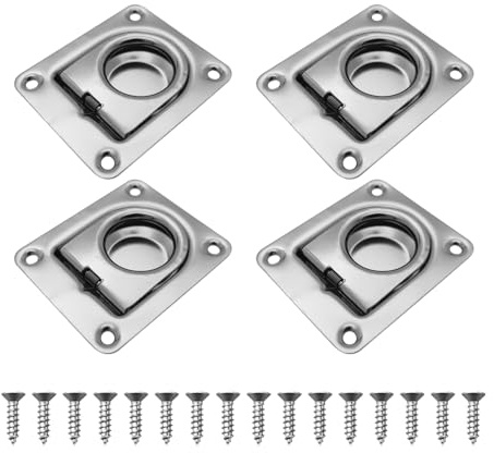 DONGKER Anello D Ancoraggio Incasso,4 Pezzi Anelli Incasso in Acciaio Inox con 16 Viti per Montaggio Pavimento Camion Rimorchio Barche