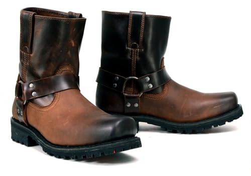 Milwaukee Leather Men's Brown Two-Tone Full Grain Leather Easy Pull-On Motorcycle Harness Boots MBM9008-11