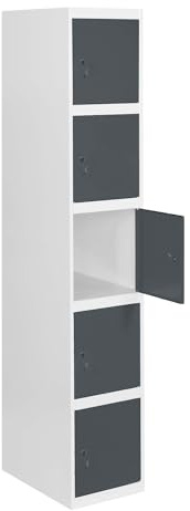 SimonRack Casier vestiaire métallique, 5 Portes, 1800 x 400 x 500 mm, Blanc/Anthracite, 1800x300x500