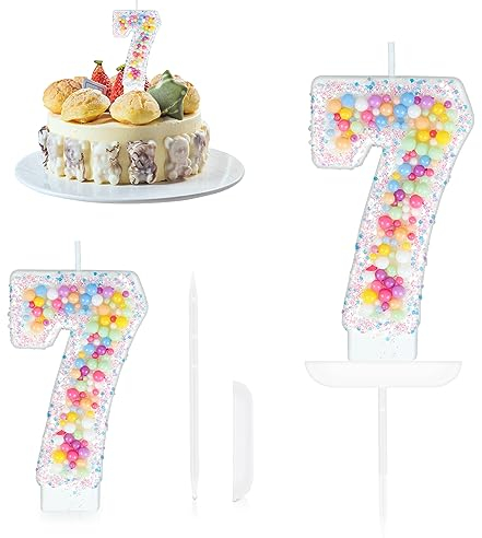 Geburtstagskerzen Zahlen 7,Makronen Geburtstag Nummer Kerzen,Pastell Perle Pailletten Zahlenkerzen Kuchenaufsatz für Geburtstag Mädchen Geburtstags Jubiläum,Kuchen Kerzen Kuchen Topper Dekorationen