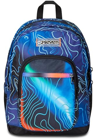Seven Zaino Scuola Freethink, Blu, Mapset Boy, Zaino Doppio Scomparto, Tasca Porta PC o Tablet e Tasca Porta Borraccia, Zaino Medie e Superiori, Bambino Ragazzo