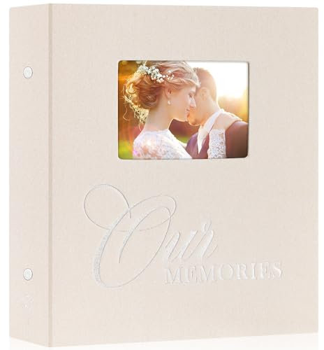 Lanpn Album Photo 10x15 600 Pochette, OURMEMORIES Grand Format Lin avec fenêtre Tissu Album pour Horizontal Vertical Photos (Beige)