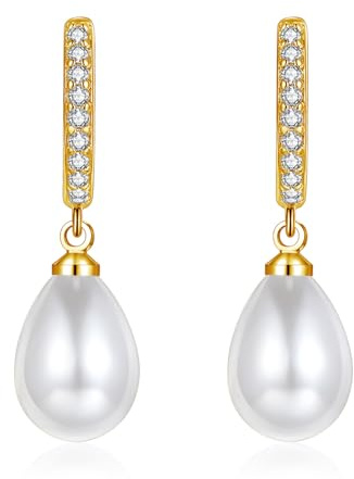 Zolkamery Creolen Ohrringe Silber Hängend für Damen, 925 Sterling Silber Creolen Ohrhänger mit Zirkonia, Hypoallergen Hängeohrringe mit Stern Kreuz Perlen Anhänger, Kreolen Ohrringe mit Geschenkbox
