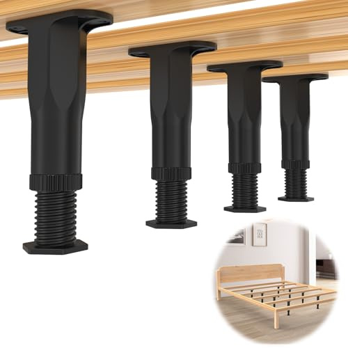 Adjustable Bed Frame Support Legs, Screw-Mounted, 5.1–8.3 Inches, 4 Pack | Supports wood bed slats and center beams to help reduce bowing; 620 lb load capacity per leg; Self-tapping screw included.