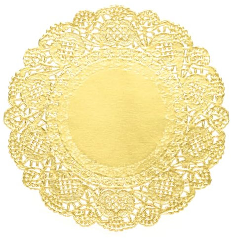 QUARKZMAN Lot de 50 Napperons Ronds en Papier Doré Avec Dentelle, 11,4 cm, pour Gâteaux, Desserts, Vaisselle et Aliments